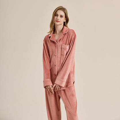 Double-sided island velvet pajamas for women, thickened and warm set