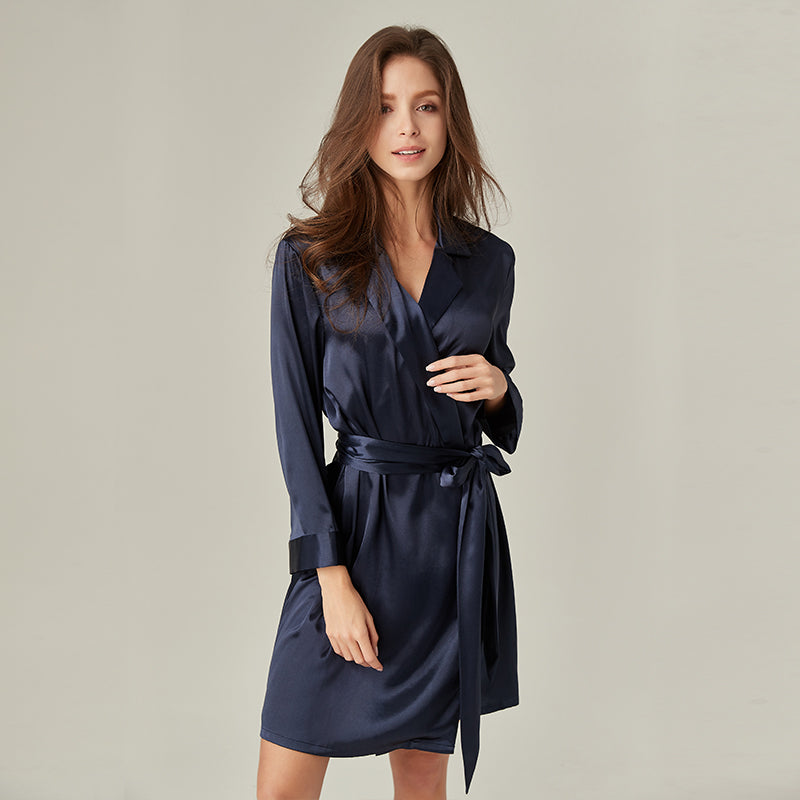 New color Lapel silky texture thin Robe