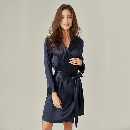 New color Lapel silky texture thin Robe