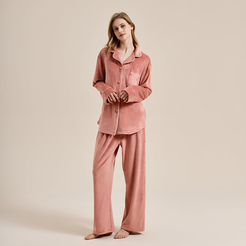 Double-sided island velvet pajamas for women, thickened and warm set