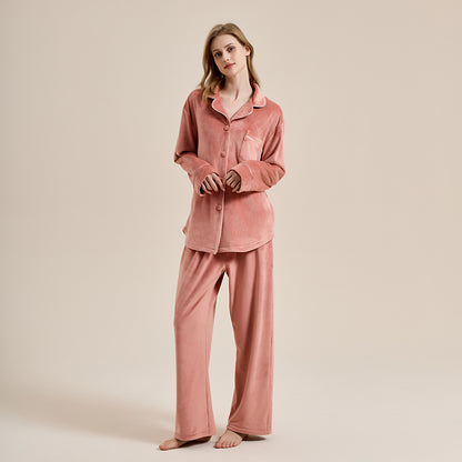 Double-sided island velvet pajamas for women, thickened and warm set