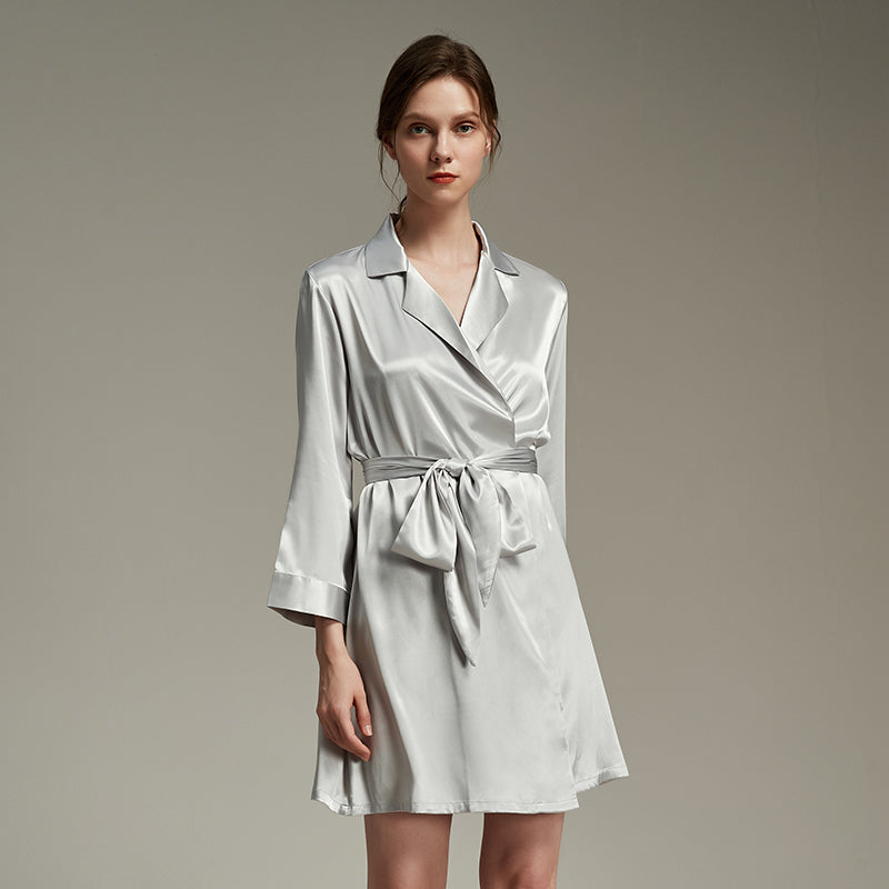 New color Lapel silk texture thin Robe