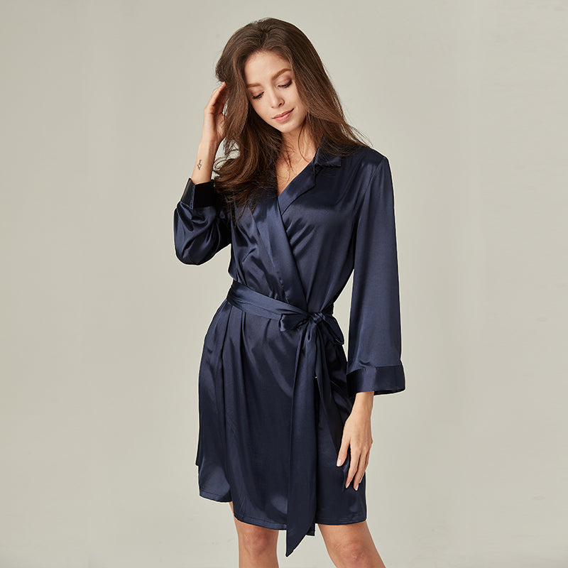 New color Lapel silky texture thin Robe