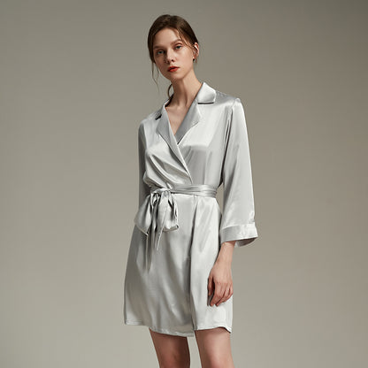 New color Lapel silk texture thin Robe