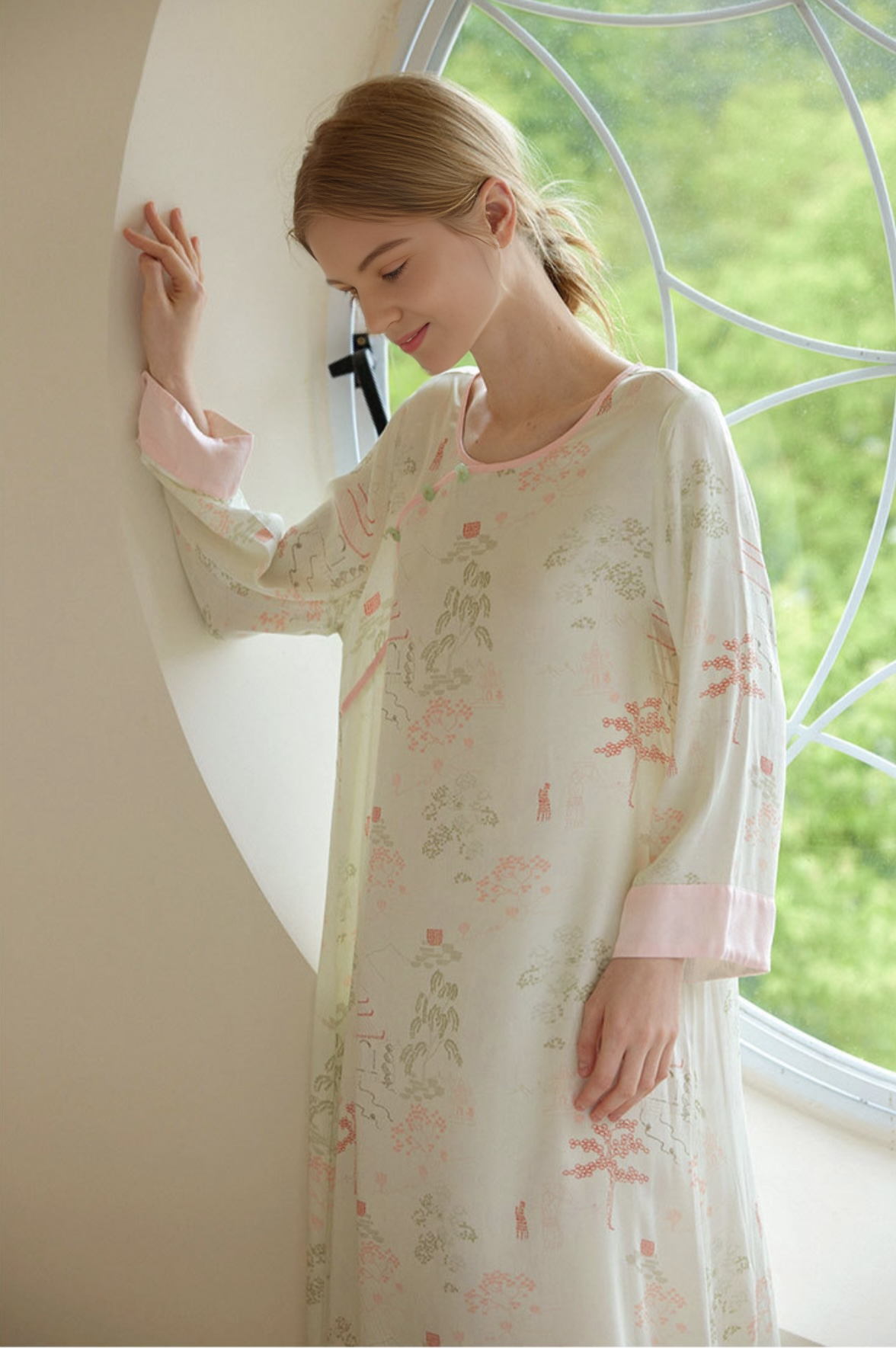 Cheongsam-Style Rayon Sateen Sleep Dress
