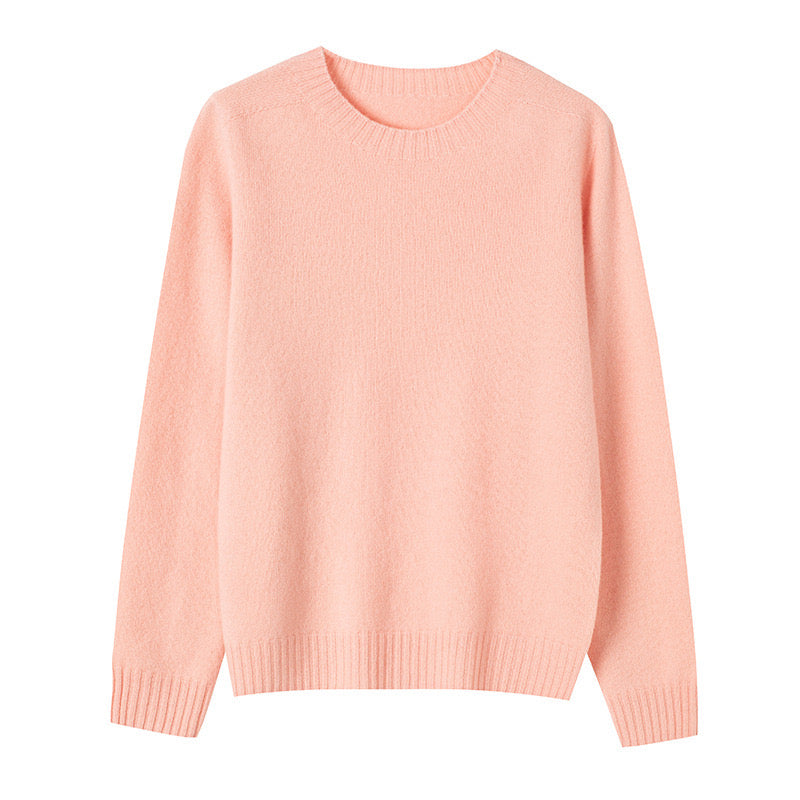 【Upgraded Fabric 】100% Wool Women’s Crew Neck Seamless Knitted Sweater