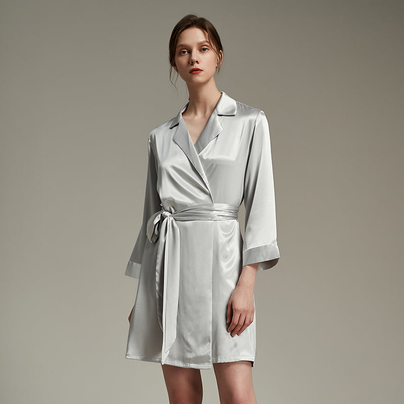 New color Lapel silk texture thin Robe