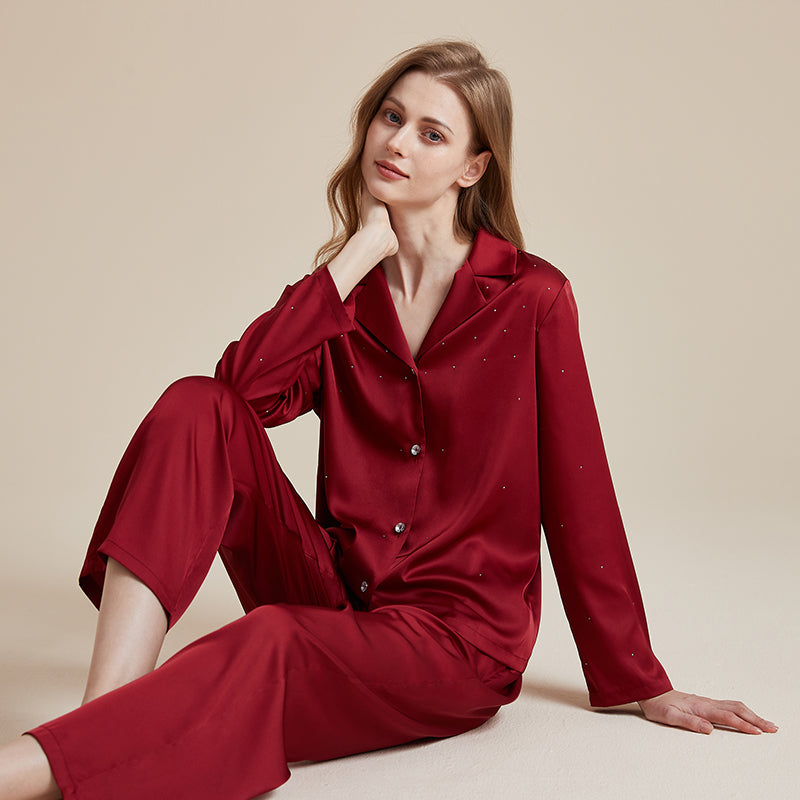 Hot diamond pajamas set for women summer high-end ice silky pajamas