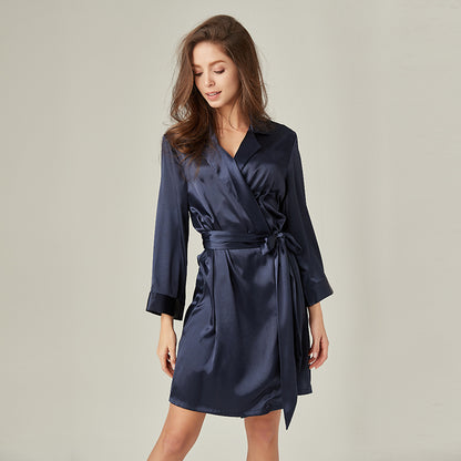 New color Lapel silky texture thin Robe