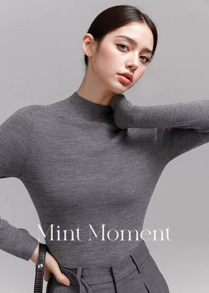 Black label Seamless Knitted Women's Sweater, 100% Wool Base Layer Top (Earth tone)002