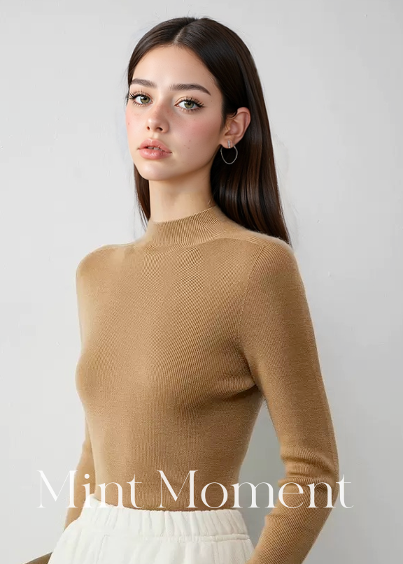 Black label Seamless Knitted Women's Sweater, 100% Wool Base Layer Top (Earth tone)002