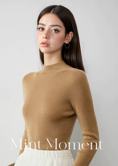 Black label Seamless Knitted Women's Sweater, 100% Wool Base Layer Top (Earth tone)002