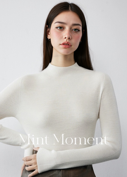 Black label Seamless Knitted Women's Sweater, 100% Wool Base Layer Top (Earth tone)002
