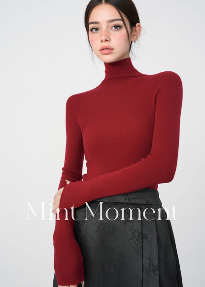 Black label Seamless Knitted Women's Sweater, 100% Wool Base Layer Top (Earth tone)002
