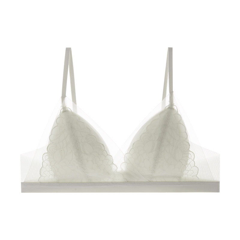 French Style Silk Triangle Cup Lace Sexy Ultra-Thin Mulberry Silk Small Bust Bra—05