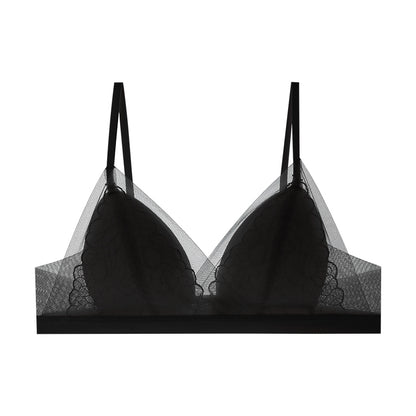 French Style Silk Triangle Cup Lace Sexy Ultra-Thin Mulberry Silk Small Bust Bra—05