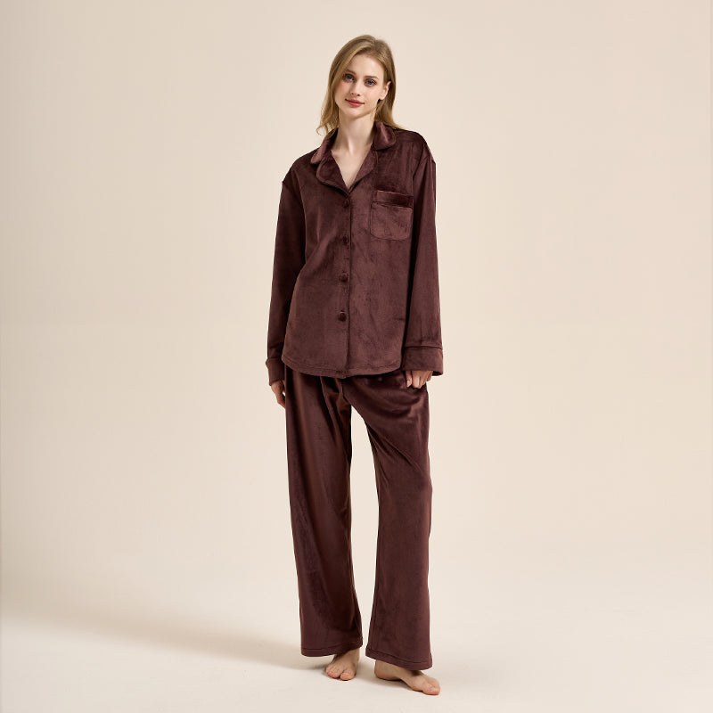 Double-sided island velvet pajamas for women, thickened and warm set