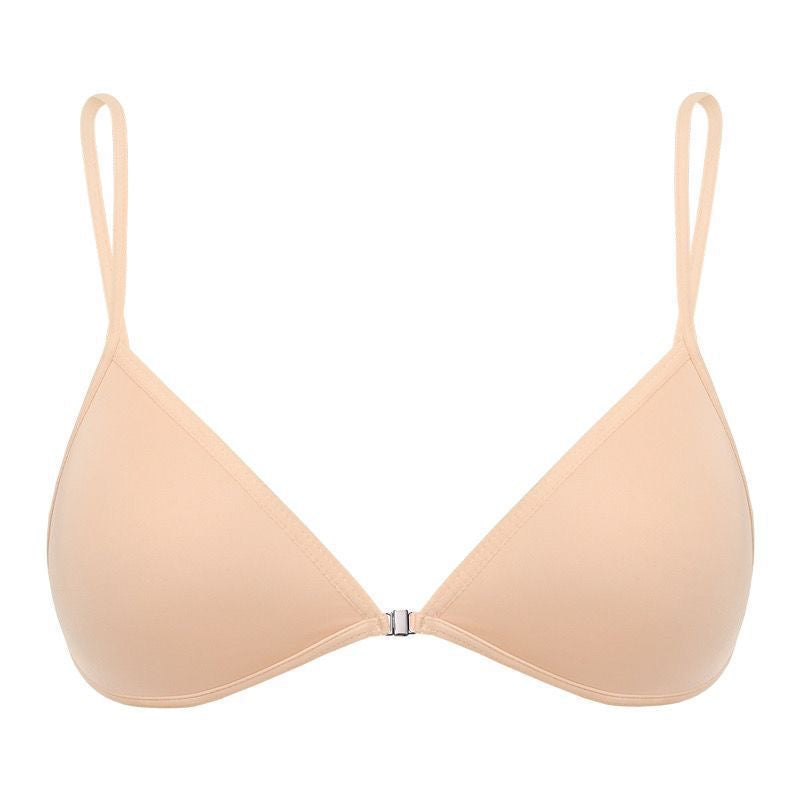 French triangle cup underwear women's beautiful back halter neck spaghetti straps front buckle bra thin seamless small chest bra