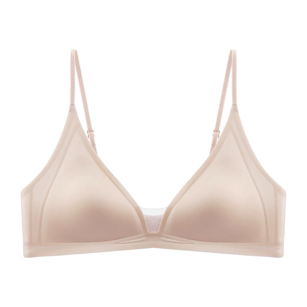Satin Underwear – Slim Straps, Seamless Triangle Bralette for Small Chest, Wire-Free Bra