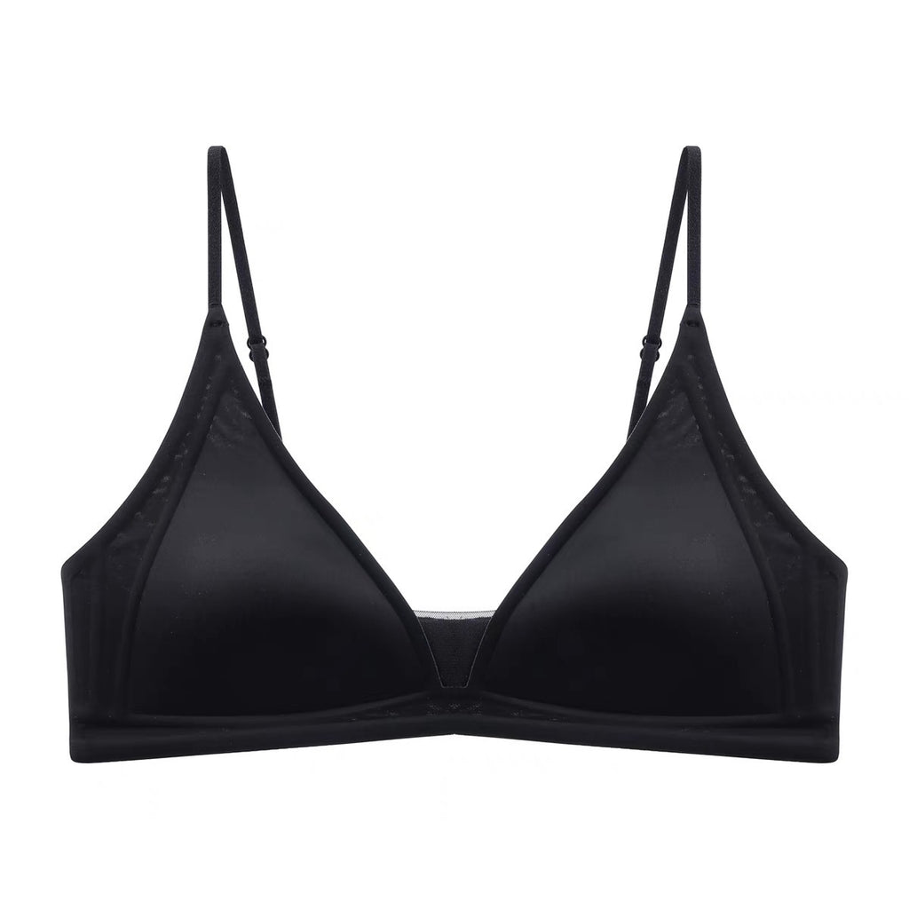 Satin Underwear – Slim Straps, Seamless Triangle Bralette for Small Chest, Wire-Free Bra
