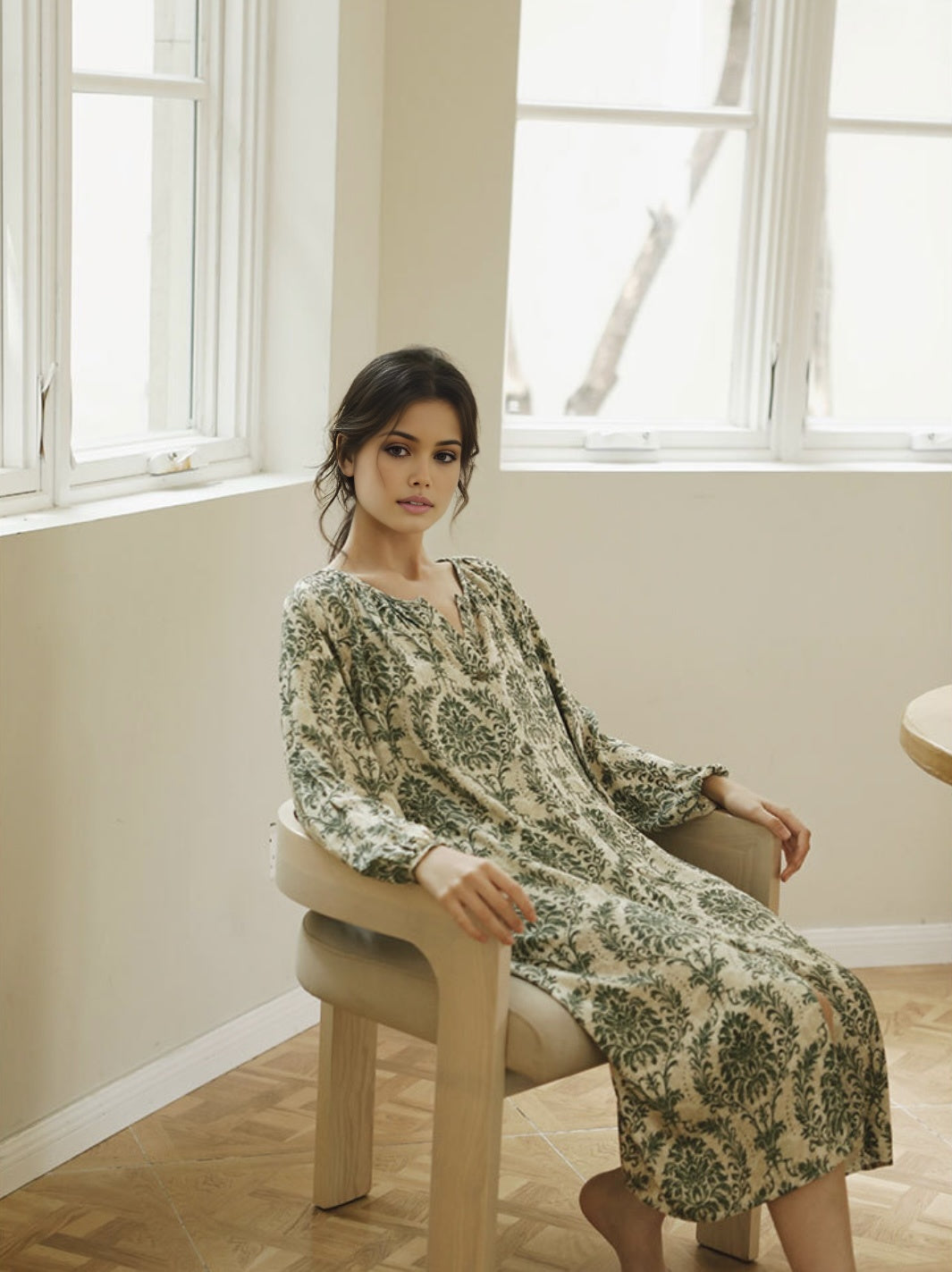 Forest-Inspired Cotton Sateen Pajama Set – Long Sleeve