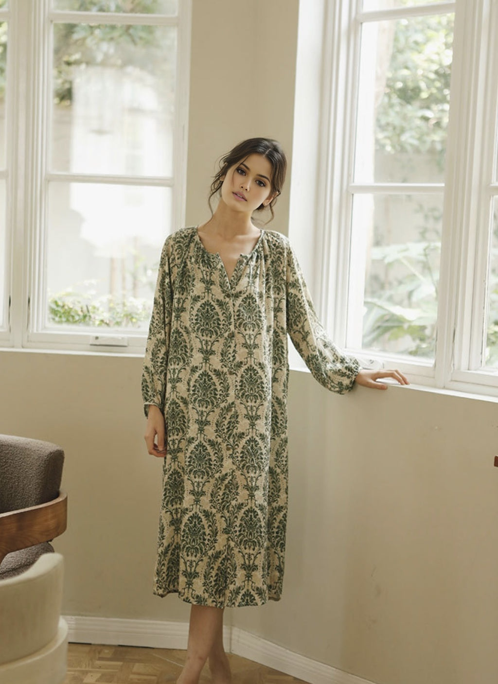 Forest-Inspired Cotton Sateen Pajama Set – Long Sleeve
