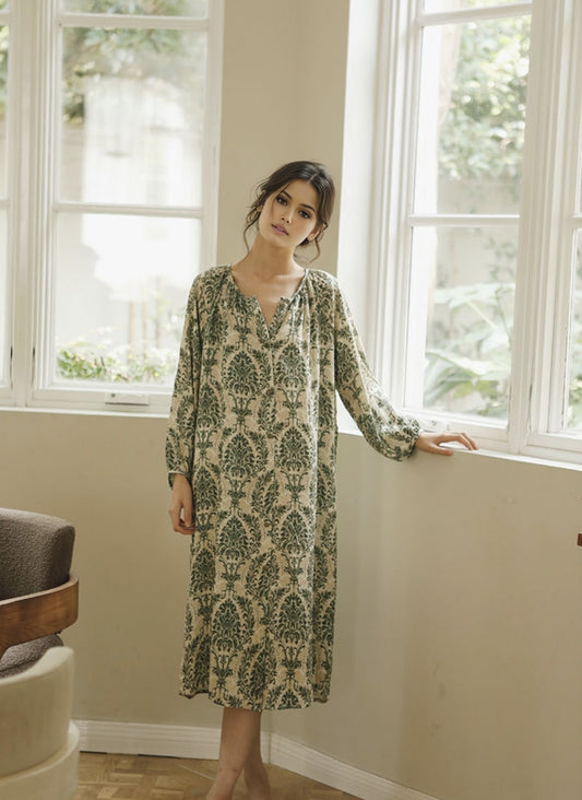 Forest-Inspired Cotton Sateen Pajama Set – Long Sleeve