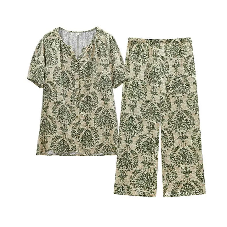 Forest-Inspired Cotton Sateen Pajama Set – Long Sleeve