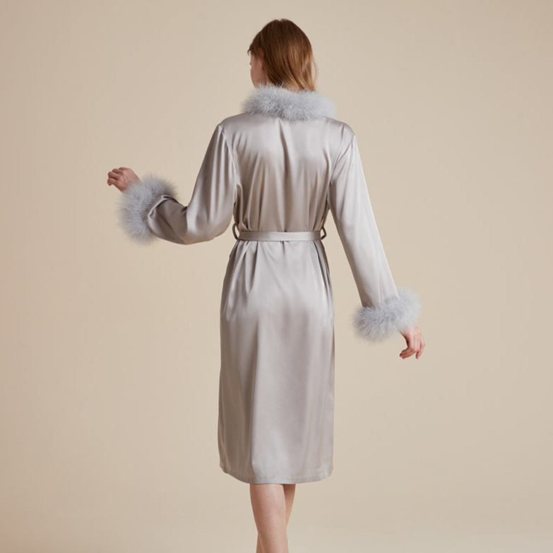 Satin silky premium feather sliver and collar robe