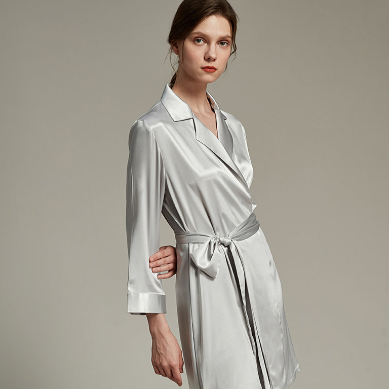 New color Lapel silk texture thin Robe