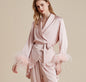 French silky detachable feather dressing gown suspender trousers three-piece set