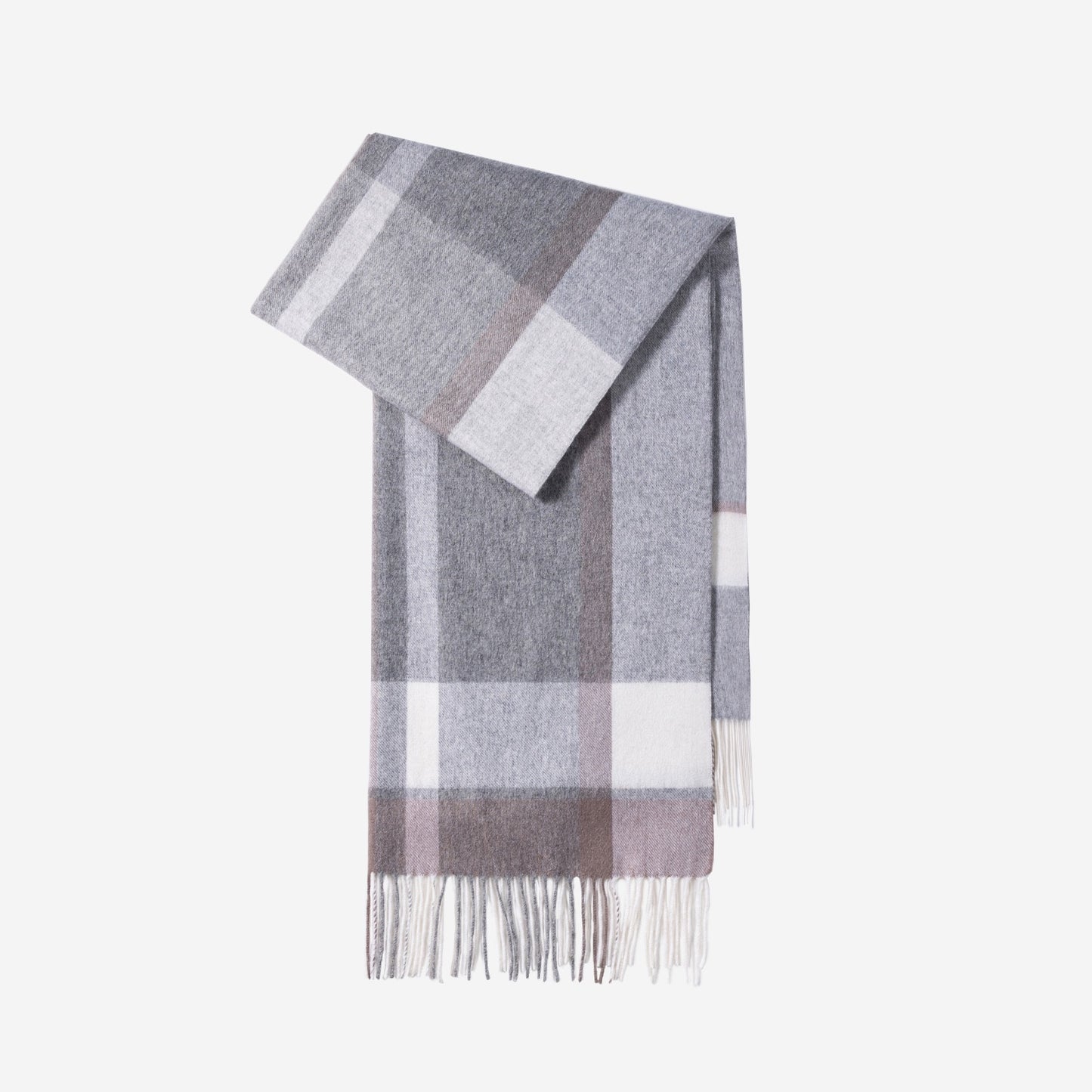 100% Wool Scarf - Minimalist Plaid Shawl, Extra Long Design