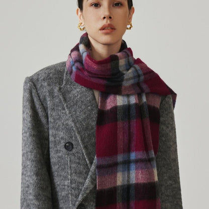 100% Wool Scarf - Premium Minimalist Plaid Design for Women