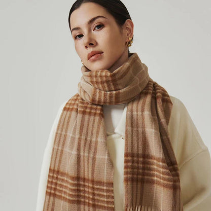 100% Wool Scarf - Premium Minimalist Plaid Design for Women