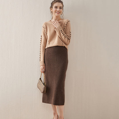 2024 NEW Pure Cashmere Mid-Length High-Waisted Knitted Versatile Pencil Skirt