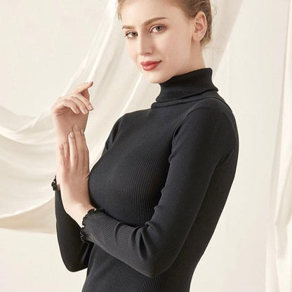 2024.1011 Mulberry Silk Turtleneck Slim-Fit Thermal Base Layer for Autumn