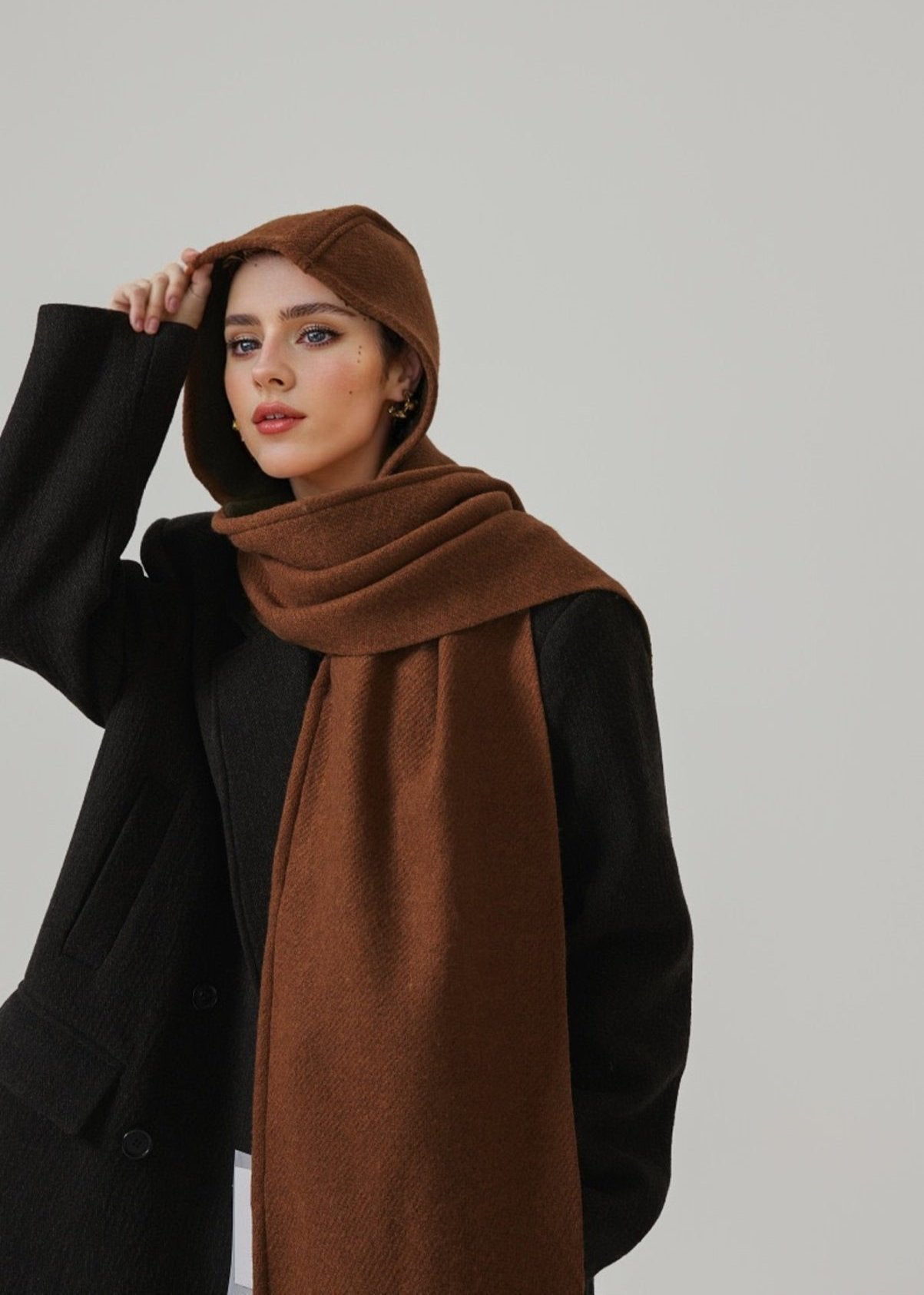 Double-Sided Hooded Wool Cape Scarf for Women – New Versatile Design