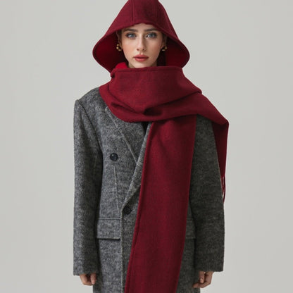 Double-Sided Hooded Wool Cape Scarf for Women – New Versatile Design